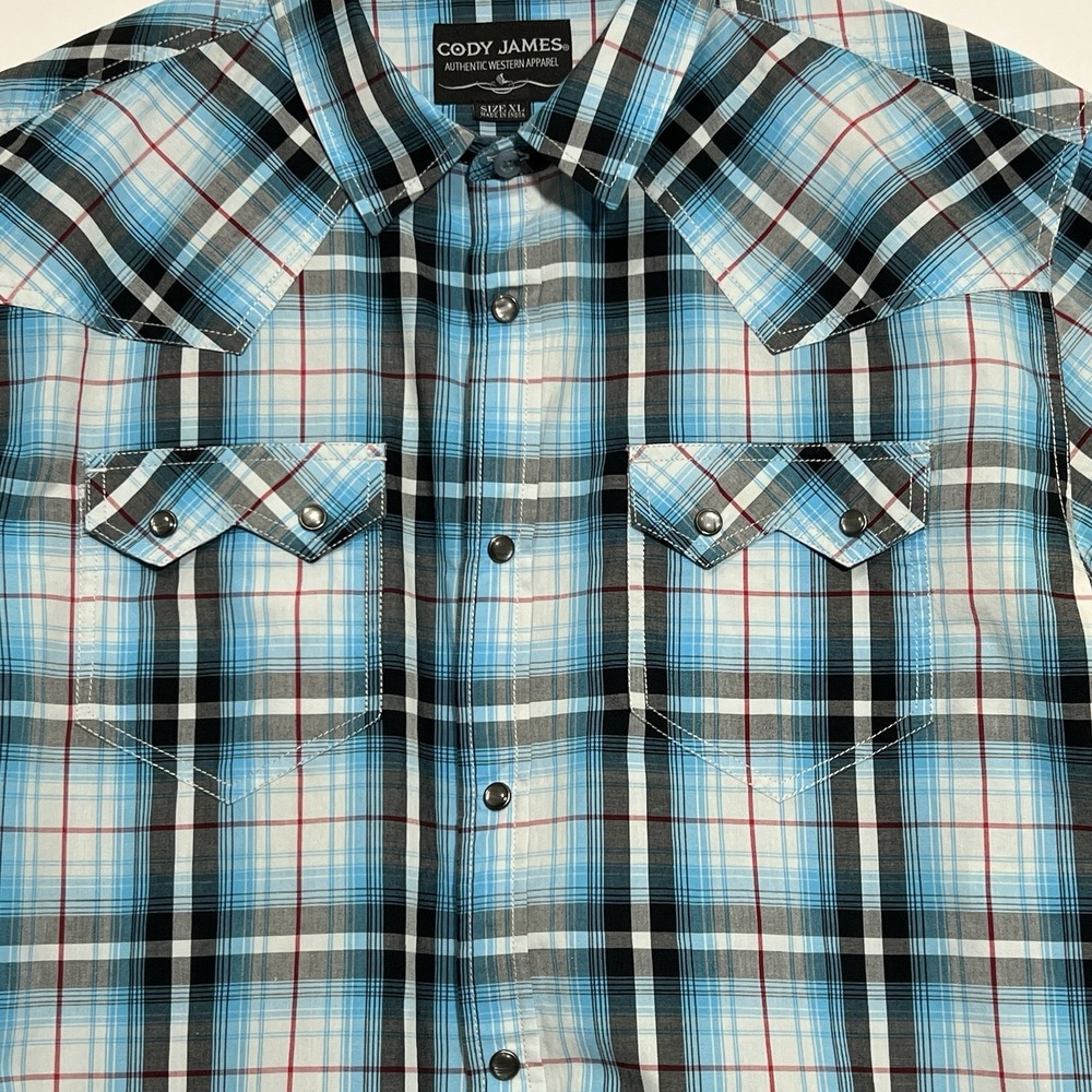 Cody James Western Short Sleeve Pearl Snap Plaid Shirt Multicolor Men Size XL - Picture 5 of 10
